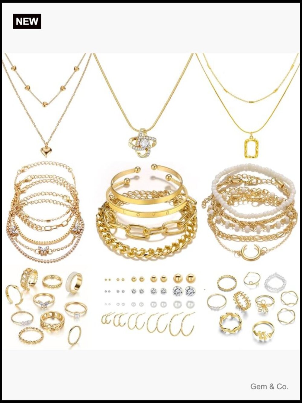 Gold Plated Multi Layer Necklace Earring Bracelet Ring Set